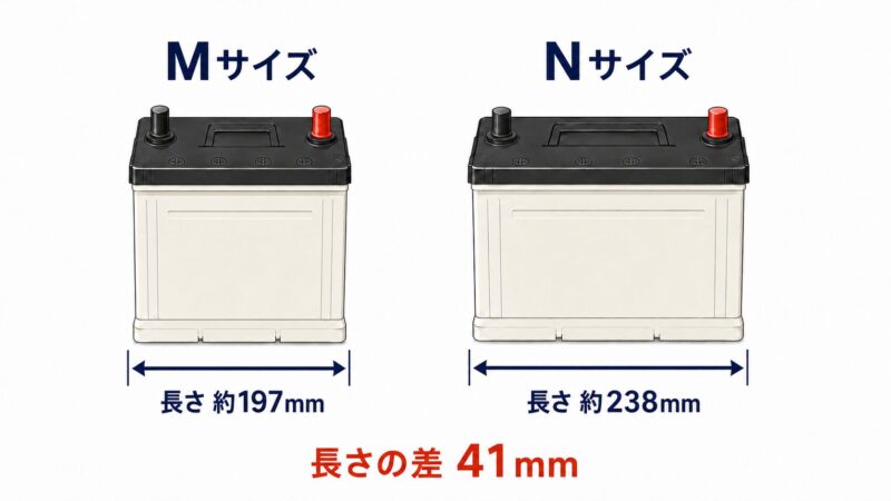 MサイズとNサイズの違いは長さの差41mm